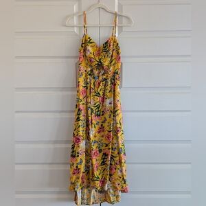 Hollister Yellow Floral Cut-Out Midi Dress – Adjustable Straps